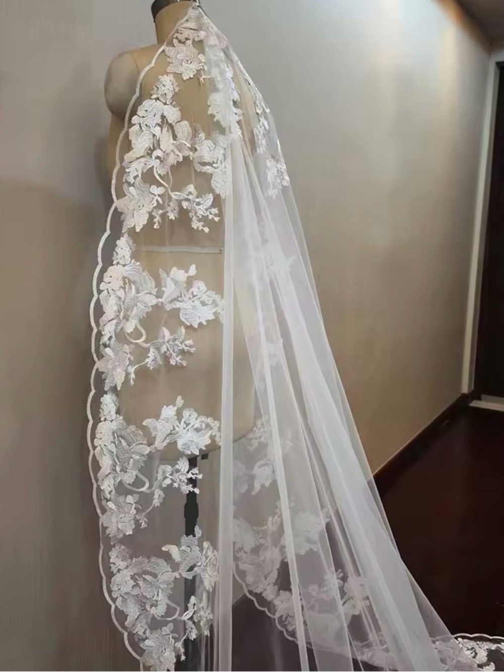 Sheer White Floral Lace Veil - Elegant Wedding Accent